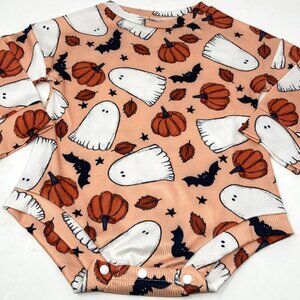 Baby Halloween Romper 6-9 mo Ghost Pumpkin Bat | Long Sleeve Bodysuit Outfit